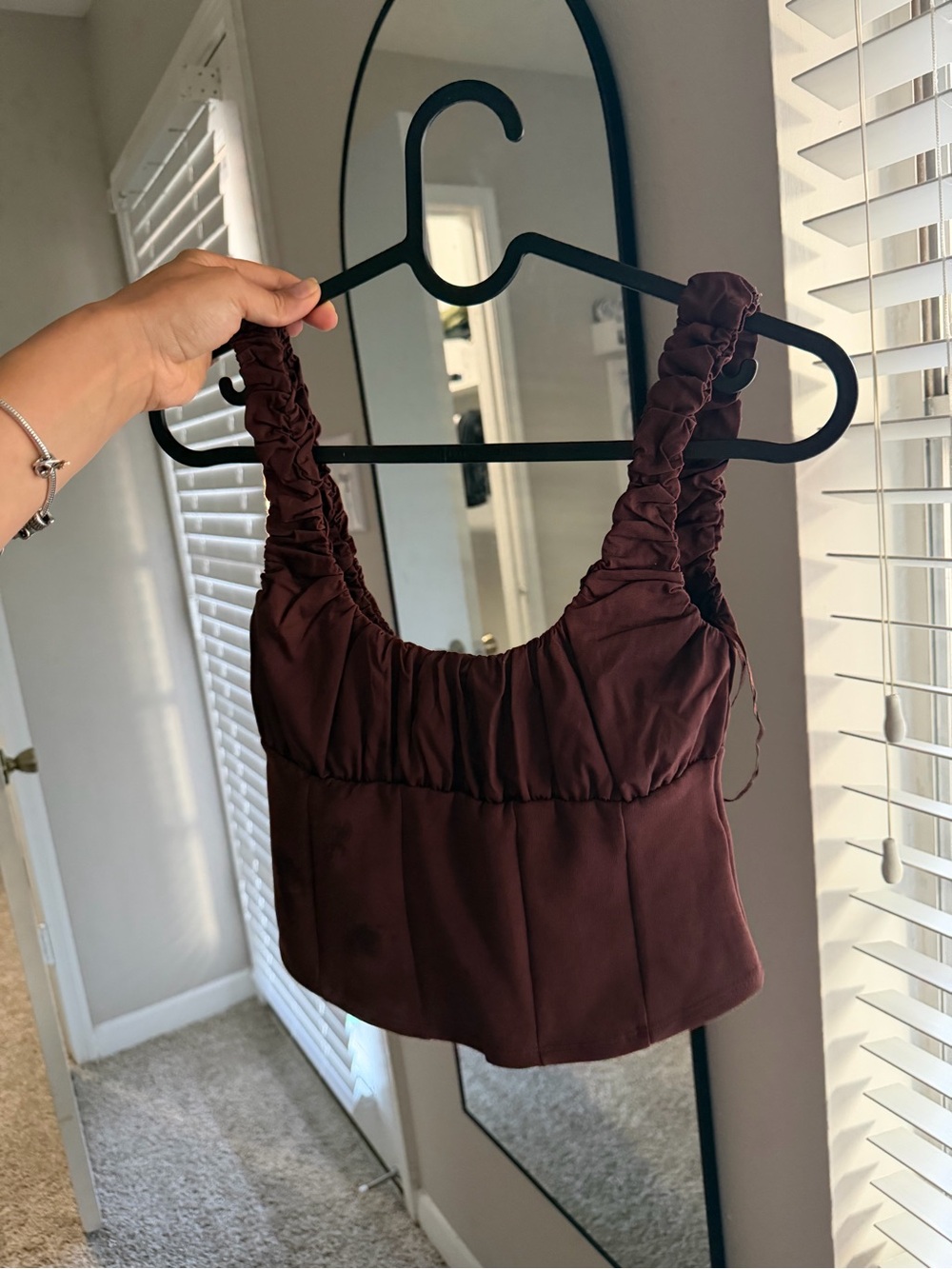 Zara Ruched-Strap Crop Camisole in Deep Brown